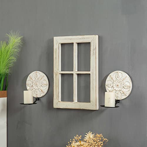 Handcarved Candle Sconces Wall Decor Set Of 2 Antique, Distressed Farmhouse Candle Holder Wall-Mount Decor For Living Room, Wooden Round Candle Wall Sconces, Decorative Sculpture Wall Art For Porch #TOP3