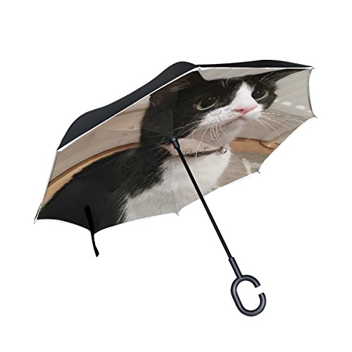 Preisvergleich Produktbild ISAOA groß Stockschirm Regenschirm, windfest, Regenschirm, doppellagig, seitenverkehrt, faltbar, für Autos, C-förmigem Griff, Schwarz, raisig-, für Damen und Herren