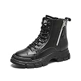  SUCHETA Winter Kurze Damenstiefel mit Schnürsenkeln England Style Dicker Boden Freizeitstiefel 4cm Höhe erhöhen Mode Wanderstiefel