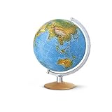 DPI 3017 Doppelbild-Leuchtglobus: DPI3017, Phys./polit. Kartografie, 30 cm Durchm.,Holzfuß buche natur, Metallmeridian silberfarben, Kabel integriert (Klassischer Globus)