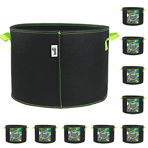Auroal 10-Pack 10 Gallon Plant Grow Bags, Round Plant Grow Bags, Onwoven Fabric Pots With Handles, Breathable Potato Tomato Planter Pots For Outdoor Vegetables Plant Flowers(Black) #TOP6