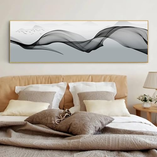 Peinture à l'huile sur toile moderne 20x60cm paysage abstrait gris et doré sans cadre