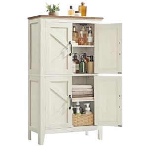 VASAGLE LIRY Colección - Armario de Almacenamiento, Mueble de Baño Estilo Campo con Puertas de Granero, Aparador de Cocina, Estantes Ajustables, para Comedor Sala de Estar, Blanco Rústico BBK773W01