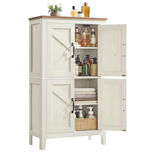 VASAGLE LIRY Colección - Armario de Almacenamiento, Mueble de Baño Estilo Campo con Puertas de Granero, Aparador de Cocina, Estantes Ajustables, para Comedor Sala de Estar, Blanco Rústico BBK773W01