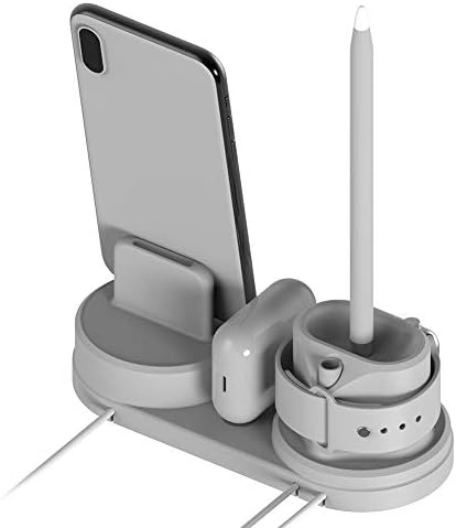 4 in 1 Silicon Charging Stand Compatible with Apple Watch, Airpods, iPhone Compatible with Apple Watch Series 3 2 1, Airpods, iPhone X 8 7 - White