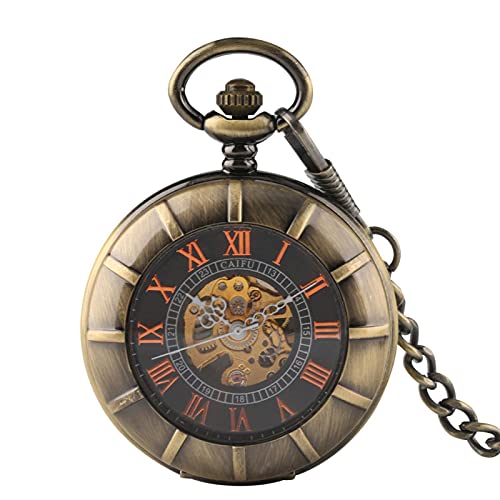 LIANXIAO - Pocket watch,Transparent Glass Bronze Robotic Hand Winding Pocket Watch Rose Gold Roman N