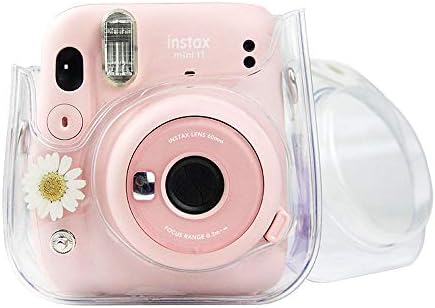 Berfea Protective Daisy Clear Camera Case Compatible with Fujifilm Instax Mini 11,Mini 8,Mini 8+,Mini 9 Instant Camera Bag ,with Adjustable Shoulder Strap