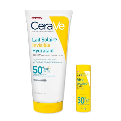 Stick Solaire Invisible SPF 50 Visage CeraVe avec son Lait Solaire hydratant anti trace blanche