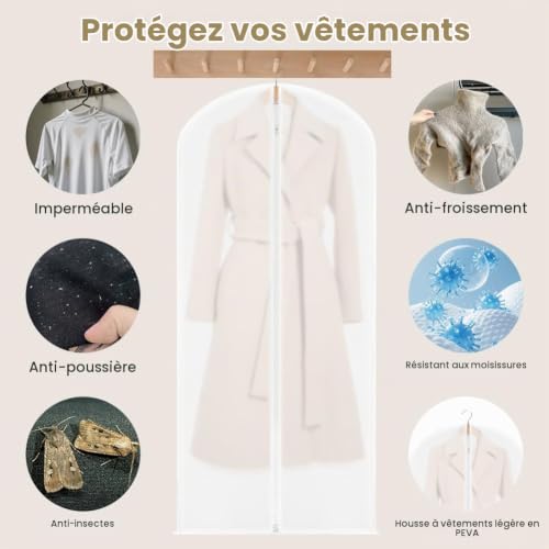 HOTUT 6PCS Housses de Vêtements, 60cm x 100cm Housse Vetements à Suspendre Anti Poussière avec Zip, Transparentes, Anti-poussière Imperméables, Etanche Mite, pour Chemise Costume Manteaux Robes – vue 4