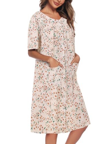 Image of COSUNIONY House Dresses for Women Cotton Short Sleeve House Coat Buttons Down Dusters Robe with Pockets S-XXL