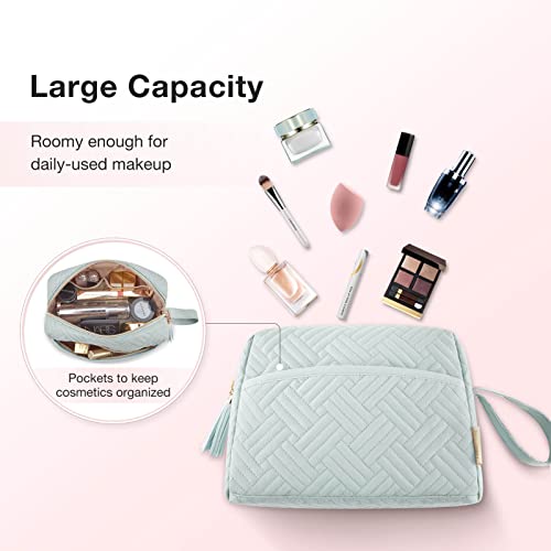 Image of BAGSMART Makeup Bag, Cosmetic Bag for Purse,Travel Make Up Pouch,Water-resistant Toiletry Bag Elegant Roomy, Makeup Accessories Organizer, Light Blue