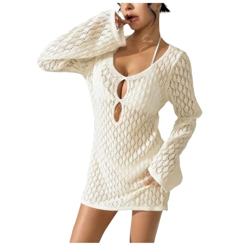 Damen Bikini Cover Up Sommer Kimono Cardigan Lang Badeanzug Leicht Bindeband Strandponcho Strandkleid Sexy Strand Beachwear Häkel Strandponcho