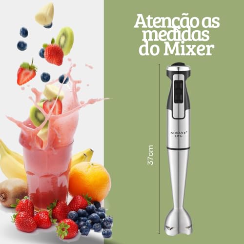 Mixer de Mão 1000W Vertical Turbo Whey Bebidas Sopas 110/220V (Prata 220V)