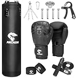 ANCHOM Punching Bag for Adults, 4FT Heavy Boxing Bag Set with 12OZ Boxing Gloves, Hand Wraps, Jump Rope and Grip Strength Trainer, Perfect for MMA Karate Kickboxing Boxing - Unfilled