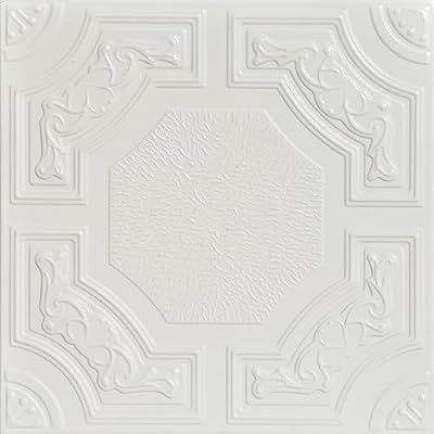 À LA MAISON CEILINGS R28C Evergreen Foam Glue-Up Ceiling Tile (21.6 Sq. Ft./Case), Pack of 8, Dove White