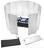 Strehknewen Paravientos para hornillo de camping, 14 láminas, ligero, plegable, de aluminio, portátil y ligero, con una bolsa de transporte, adecuado para barbacoas al aire libre