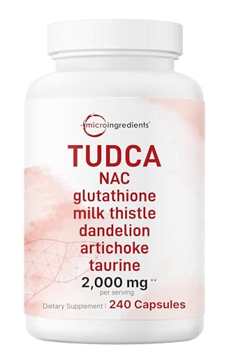 Micro Ingredients TUDCA Bile Salts 2 000mg Supplement 240 Capsules | 7-in-1 Complex with NAC Milk Thistle Glutathione Dandelion & Artichoke | Extra Strength Tauroursodeoxycholic Acid | Non-GMO