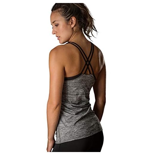 icyzone Damen 2 in 1 Sport Yoga Tops mit BH - Gym Shirts Fitness Trainings Tank Top (M, Grau)