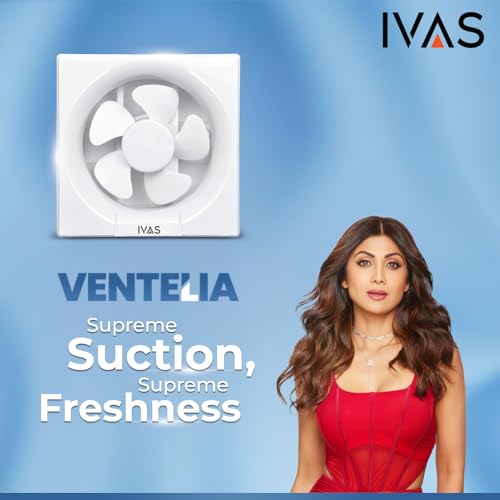 Image of IVAS Ventelia 200 mm Exhaust Fan, Strong Suction, Sturdy, Anti Rust, Motor with Inner Fuse Protection, Oil Collection Tray, Easy Installation in Homes & Offices, 2-year Warranty, White, Pack of 1