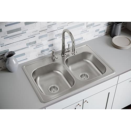 Image of Dayton Stainless Steel 33 inch x 22 inch x 7-1 /16 inch, 2-Hole Equal Double Bowl Drop-in Sink