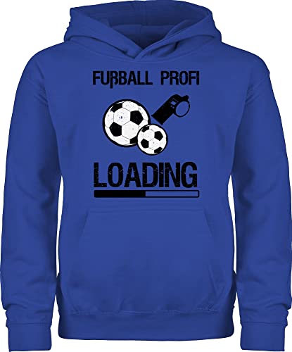 Kinder Hoodie Jungen Mädchen - Sport Kleidung - Fußball Profi Loading - Vintage schwarz - 128 (7/8 Jahre) - Royalblau - fussball hoody 25. geburtstag kapuze pullover pulli pullunder mit kids