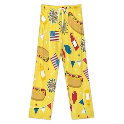 National Hot Dog Day Comfy Pajama Pants Adjustable Sleepwear Beach Pants for Men3