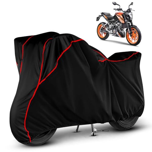 Image of Heavy Duty Waterproof Bike Cover for KTM 125 Duke | All Weather Protection from Rain, Dust, Sun & Scratches | Universal Fit for All Bike & Scooty | Black Red Piping | 125 Duke Bike Cover