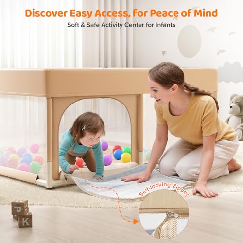 Image of Dripex Baby Playpen, 47 inchx47 inch Small Play Pen for Babies, Beige