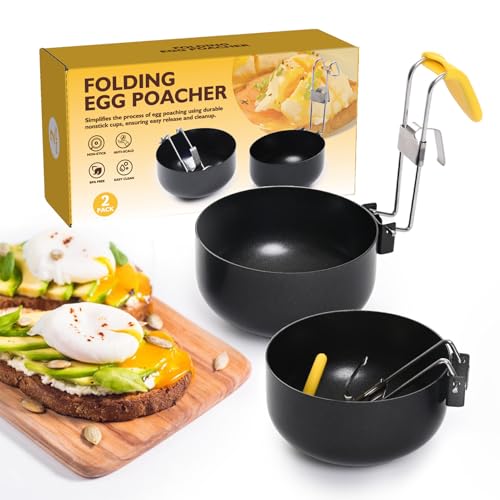 Mppchhn Creador De Huevos Escalfados, Molde Antiadherente Para Sarten, Con Cepillo Cubierta Silicona Desmontable Mango Plegable Y Cazo Para Cocina Desayuno Tortitas Preparación Alimentos