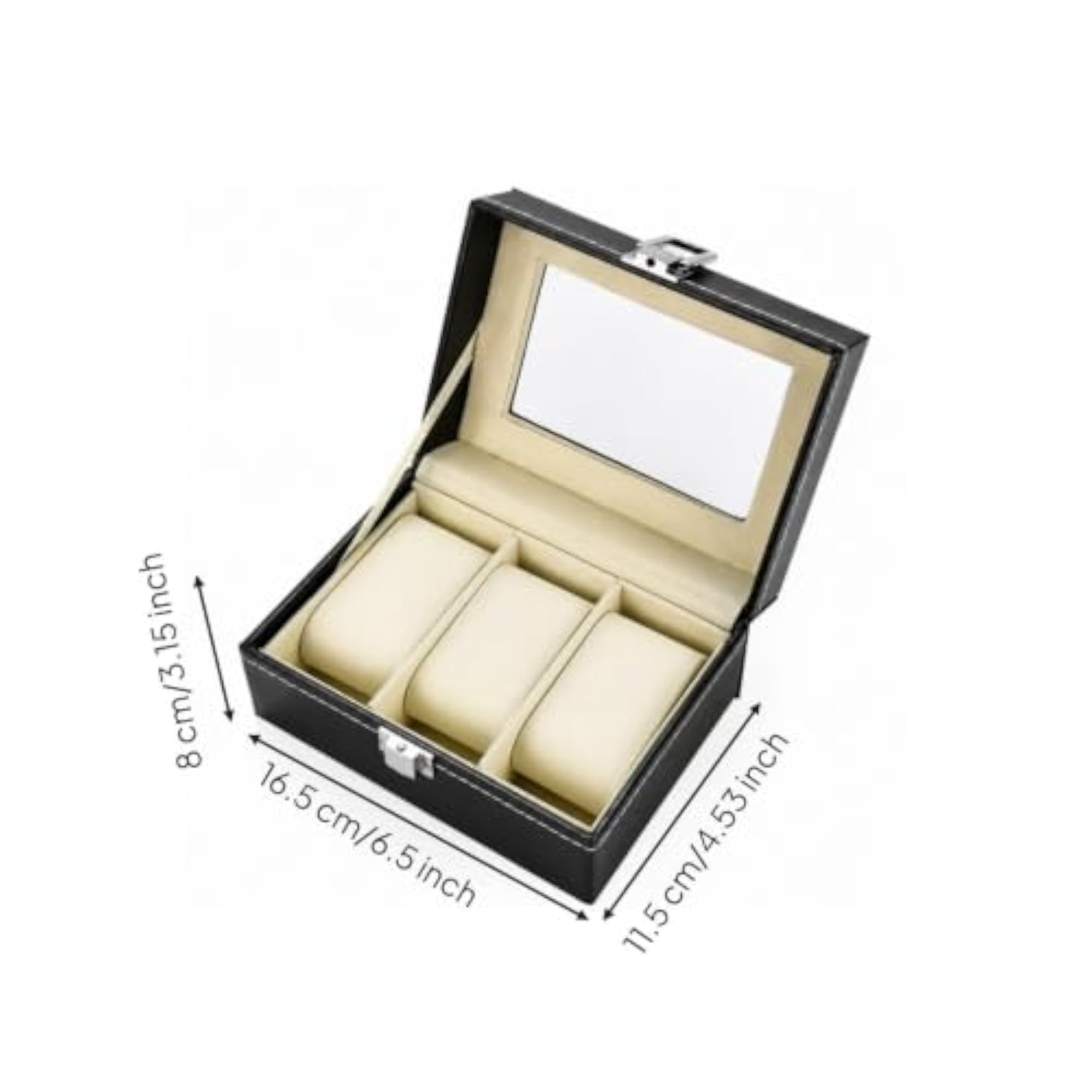 Leather Watch Box with Window, 3 Slots for Collectors