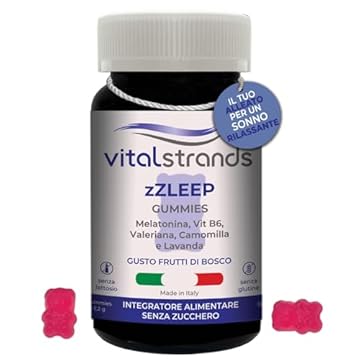 VITALSTRANDS zZLEEP | Melatonina per Dormire forte con l'aggiunta di erbe | Pastiglie per Dormire Meglio con Melatonina e Valeriana, Vitamina B6, Camomilla e Lavanda | 60 Caramelle per Dormire