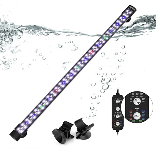 SEAOURA Submersible Aquarium Lights for Fish Tank, 24/7 Cycle Fish Tank Light with Timer, Full Spectrum+7 Single Colors, Auto On/Off, Adjustable Brightness, 14W (58cm)