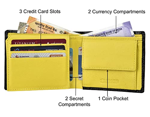Kyle Leather Wallet for Men, Black/Yellow, Classic3