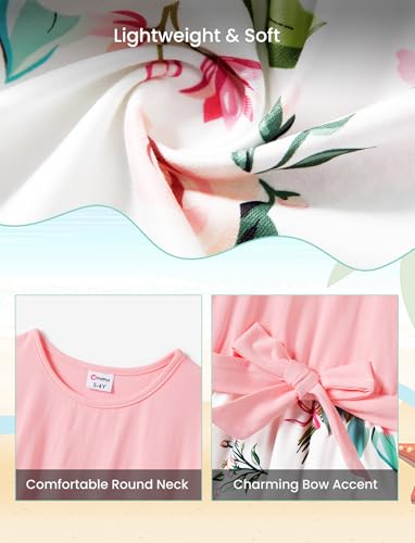 PATPAT Family Matching Outfits Short Sleeve Mommy and Me Outfits Belted Dresses and Casual T-Shirts Matching Sets