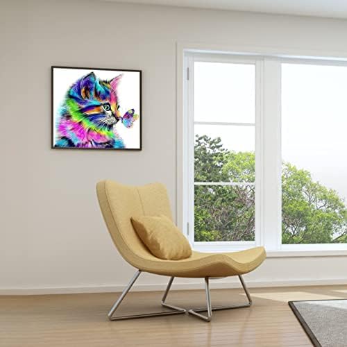 Xiaomoyu 5D DIY Diamond Art Painting Kits Full Drill, Diamond Canvas Rhinestone Embroidery Cross Stitch Crystal Craft Painting Pictures Kits by Numbers for Adults Kids Home Wall Decor - Cat Butterfly
