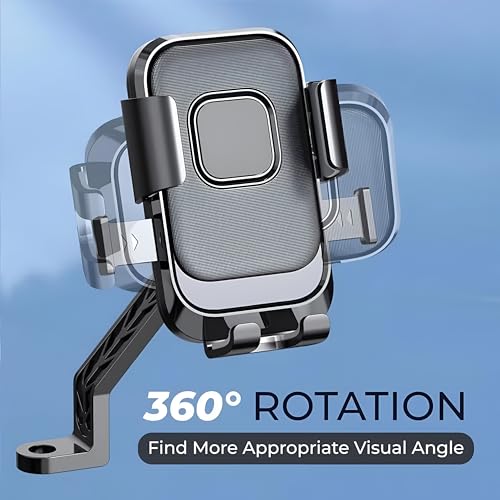 Image of LikeStar Mirror Mount Scooty Mobile Holder - 360 Rotation, One-Touch Lock, Anti-Vibration, Shockproof & Secure Grip Phone Mount for All Smartphones - Perfect for Riders & Delivery Use