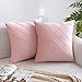 MIULEE 2er Set Samt Kissenbezug Gestreift Kissenbezüge Dekorative Sofakissen Weiche Kissenhülle Einfarbige Dekokissen Couchkissen Zierkissen für Schlafzimmer Wohnzimmer 45x45 cm Rosa