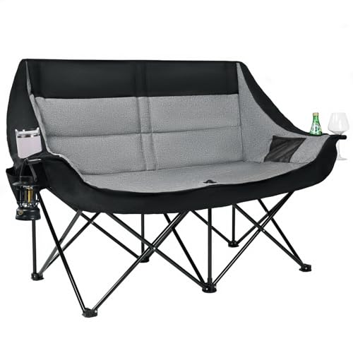 Image of Double Camping Chair 2 Person Loveseat, 800LBS Heavy Duty Chair, Grey