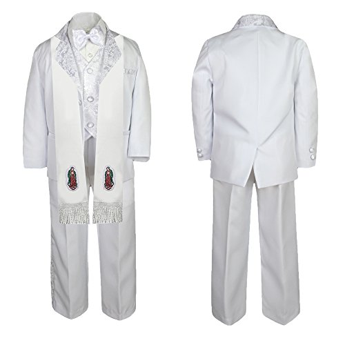 Image of Baby Boy Teen Baptism Notch Lapel Paisley Suit Silver Virgin Mary on Stole SM-20