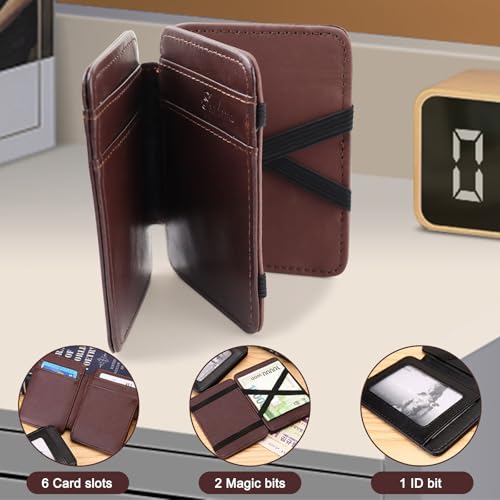 PU Magic Wallet, Men’s Ultra-Thin Three Fold Flip Wallet with ID Window, Two Side Opening Magic Leather Money Clip for Credit Cards, ID Cards, and Folded Cash (Black)4