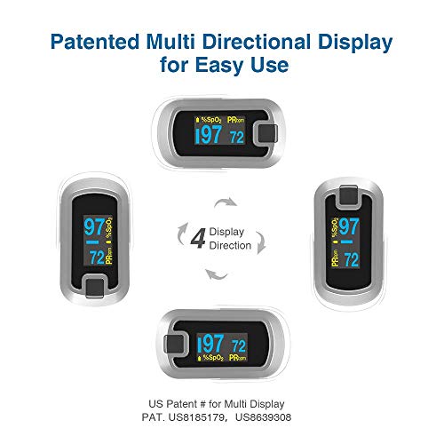 Image of Mibest Pulse Oximeter Fingertip, Blood Oxygen Saturation Monitor (SpO2) with Rate Measurements and Waveform Graph, Portable Digital Reading OLED Display, Batteries Lanyard and Carry Case Included