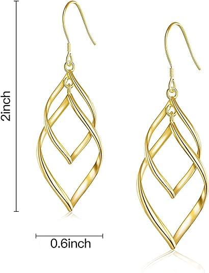 14K Gold Dangle Earrings for Women Trendy Double Spiral Drop Dangly Earrings Statement Unique Twisted Wave Dangling earingrings Infinity Jewelry Gift2