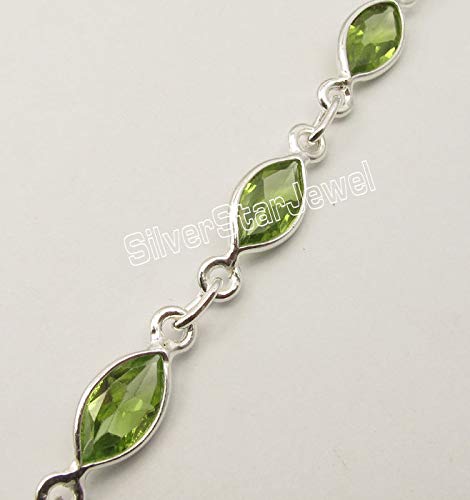 Image of 925 Solid Silver Peridot August Birthstone Link Bracelet 7.9 inch Wholesale Gift