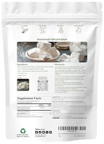 Micro Ingredients Organic Marshmallow Root Powder, 8 Ounce, Filler Free and Traditionally Used, Supports...