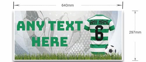 Personalised Football Banner, Jersey Soccer Design, 640mm x 297mm Pack of 2 (Celtic Colours) - Image 2