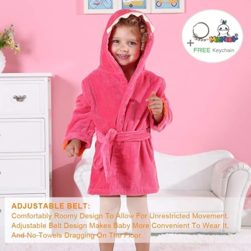 Image of MICHLEY Girls Boys Robe Cotton Towel Baby Dinosaur Style Hooded Bathrobe