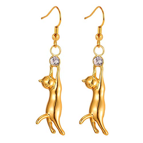 U7 Cute Cat Ear Pendant Platinum/18K Gold Plated Drop Earrings With Rhinestone 01. gold