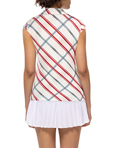 Jack Smith Womens Quick Dry Polo Shirt Sleeveless Golf Shirts 4-Way Stretch Fabric And Uv Protection(L, Red Pinstripes) #TOP3