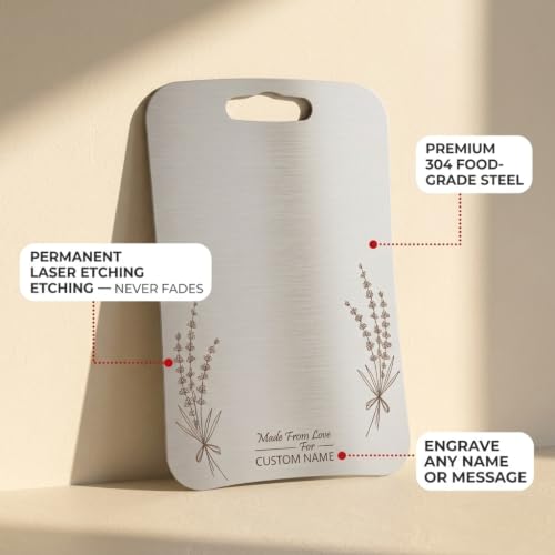 Image of Herrlich Homes 304 Stainless Steel Customize Rectangle Chopping Board for Kitchen | 35 x 25 cm | Customization Name /Text | with Gifting Packaging | Large