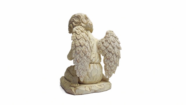 Statue Ange Priant En Résine Blanche - Ailes De Chérubin - Décoration Maison, Bureau, Chambre, Ferme - 14x9x13 Cm